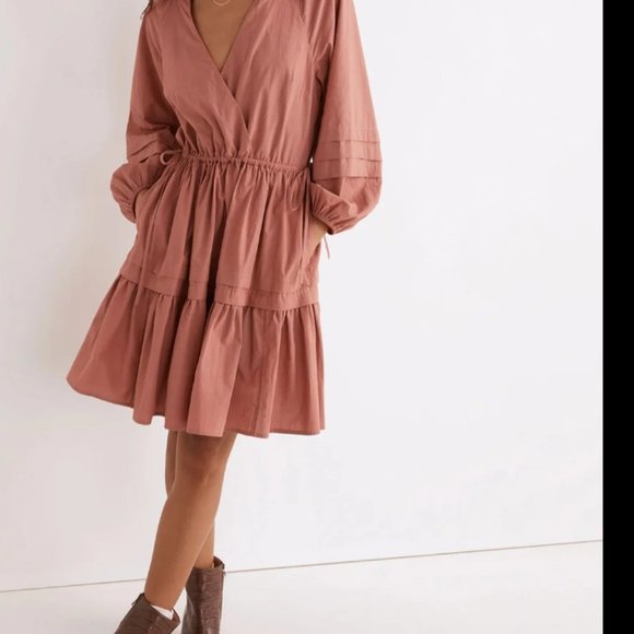 MADEWELL CRINKLE POPLIN FOREST GREEN MINI DRESS BOHO EARTHY NWOT $128 XS/S - Picture 6 of 12